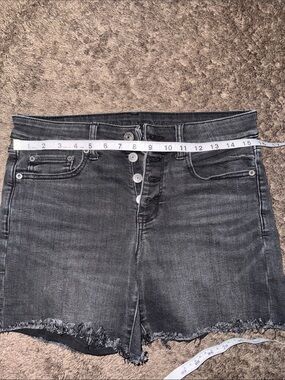 Black Distressed Button-Fly Denim Shorts stretchy